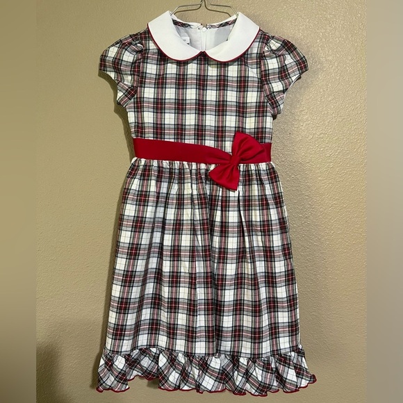 Bonnie Jean Red, Green & White Holiday Dress with Peter Pan Collar Girls 6X - Picture 1 of 8